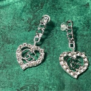 Silver Heart Drop Earrings